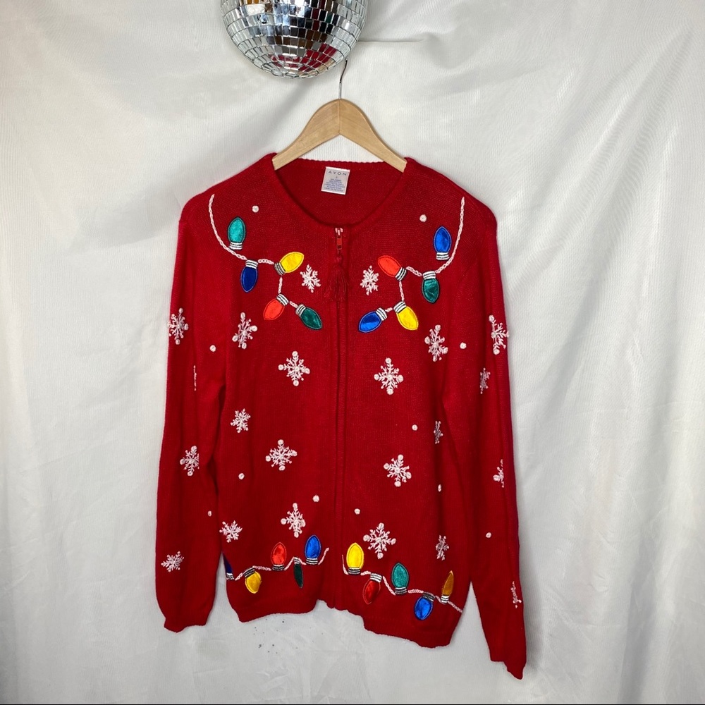 Avon Ugly Christmas Sweater Snowflakes Lights